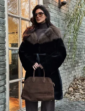 Норковая шуба Blackglama с капюшоном из меха куницы - фото 3