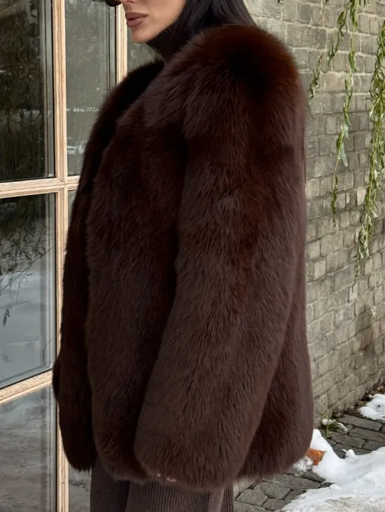 Шуба из меха песца цельные пластины Brown - фото 2