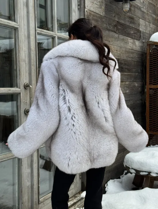 Шуба из финского песца с английским воротником - колотый лёд - фото 10
