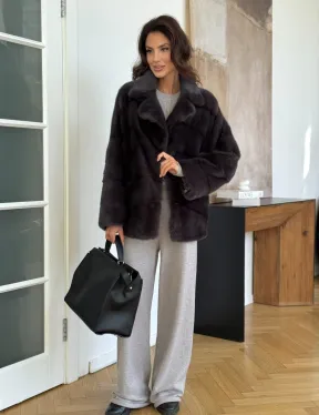 Полушубок норковый автоледи с английским воротником - фото 8