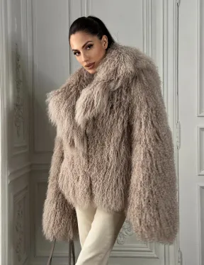 Шуба из меха ламы «Пломбир» с английским воротником - фото 6
