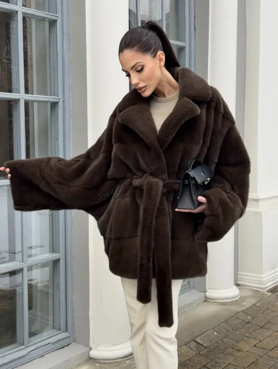 Летучка - шуба из норки с английским воротником цвет 