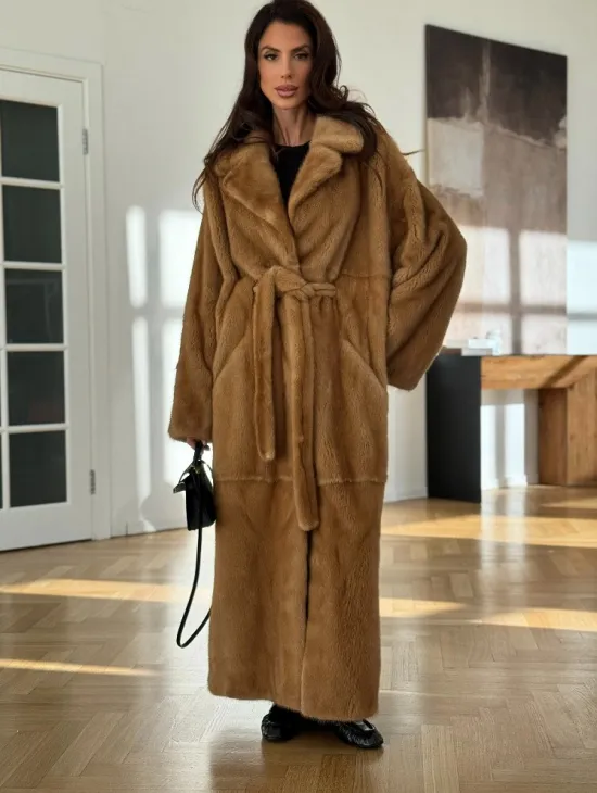 Норковая шуба - кимоно из меха норки premium golg fur со шлицей - фото 4