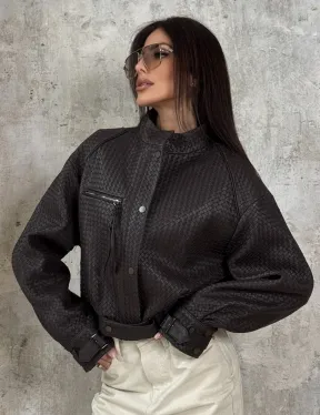Женский бомбер из натуральной плетёной кожи - фото 0