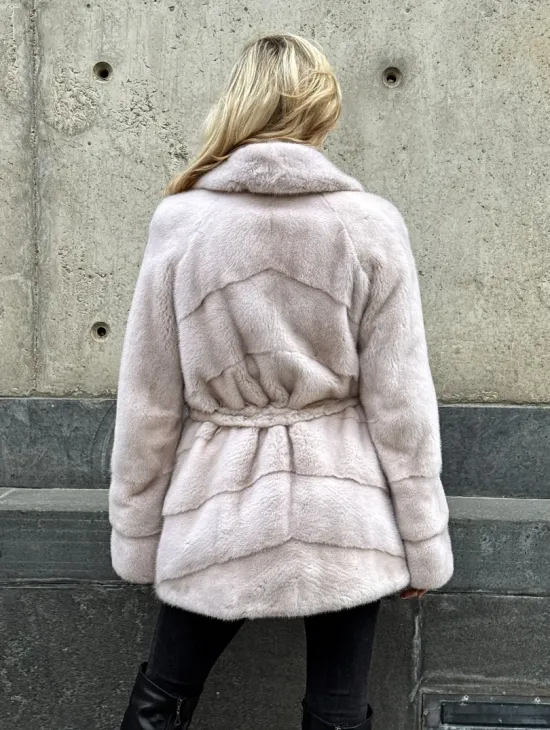 Светлый норковый полушубок PREMIUM FUR с английским воротником - фото 7