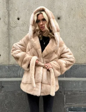 Женский норковый полушубок Premium fur с капюшоном 