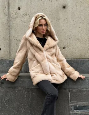 Женский норковый полушубок Premium fur с капюшоном 