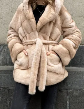 Женский норковый полушубок Premium fur с капюшоном 