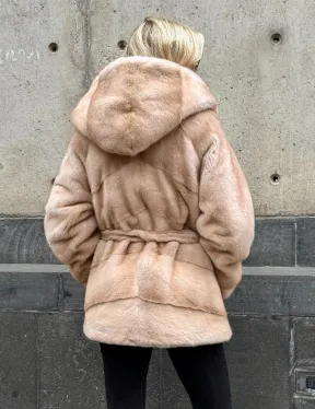 Женский норковый полушубок Premium fur с капюшоном 