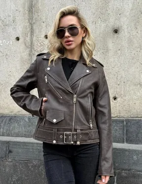 Косуха женская из винтажной кожи - фото 0