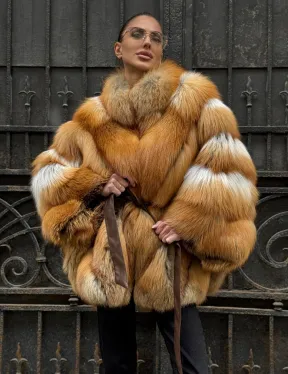 Шуба - пончо из меха рыжей (огненной) лисы - фото 8