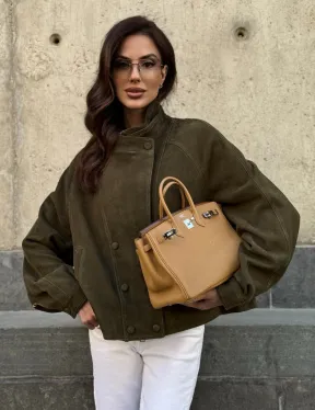 Женский замшевый блейзер - стойка воротник - фото 0