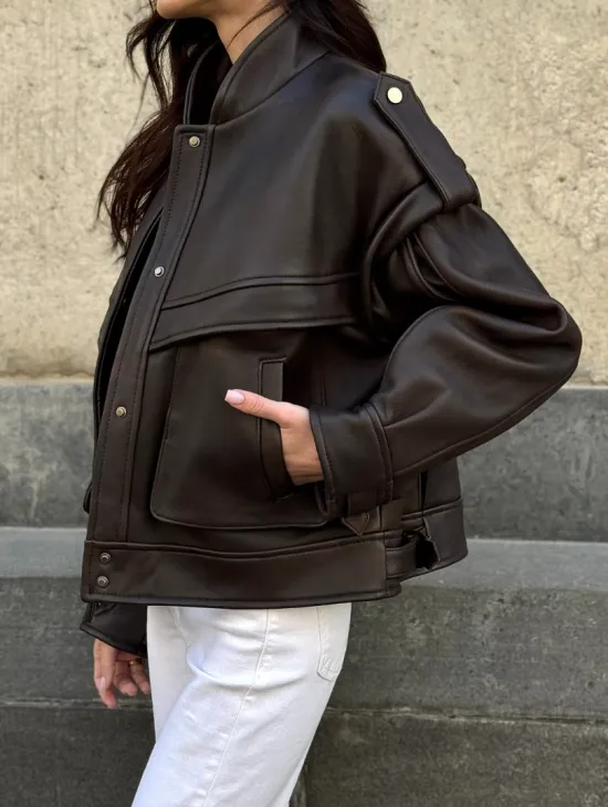 Кожаная коричневая куртка Retro Vintage - фото 6