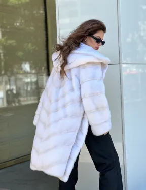 Шуба из европейской норки в цвете паломино с капюшоном - фото 1