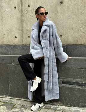 Длинная шуба из голубой скандинавской норки - фото 10