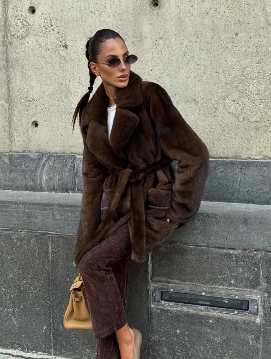 Шуба из скандинавской норки VELVET - цвет соболь - фото 11