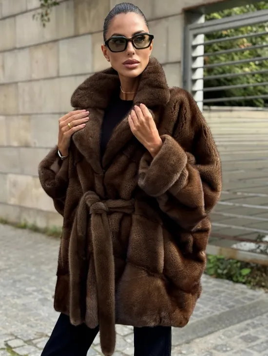 Шуба летучка из премиум меха норки - цвет соболь - фото 4