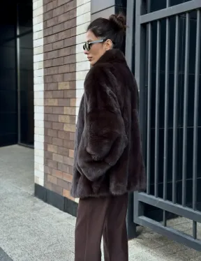 Полушубок автоледи из меха норки - стойка воротник - фото 6