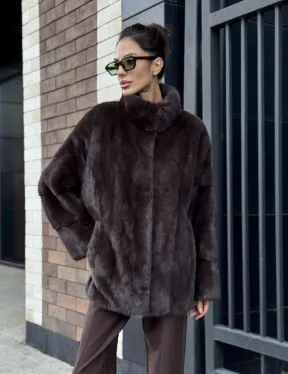 Полушубок автоледи из меха норки - стойка воротник - фото 5