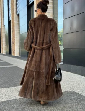 Длинное норковое пальто - шуба в цвете соболь - фото 5