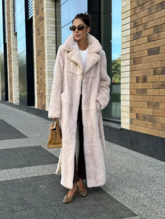 Шуба норковая - пальто с поясом, классика - фото 10