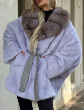 Шуба из норки короткая с куницей воротник - фото 1