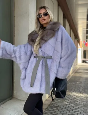 Шуба из норки короткая с куницей воротник - фото 6