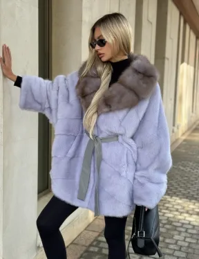 Шуба из норки короткая с куницей воротник - фото 3