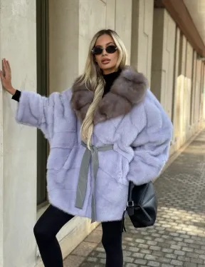 Шуба из норки короткая с куницей воротник - фото 10