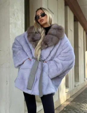 Шуба из норки короткая с куницей воротник - фото 8