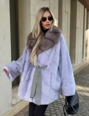 Шуба из норки короткая с куницей воротник - фото 7