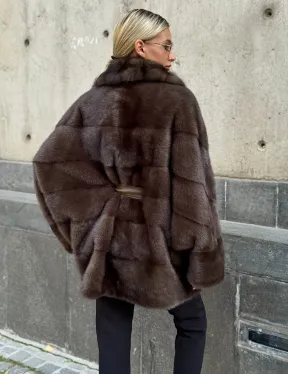 Полушубок норковый женский с воротником куница - фото 7