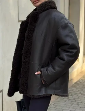 Двусторонняя коричневая дубленка из овчины - фото 3