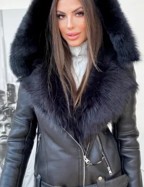 Стильная дубленка с капюшоном из овчины тоскана - фото 3