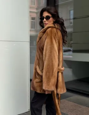 Норка жакет шалевый воротник - цвет Gold - фото 8