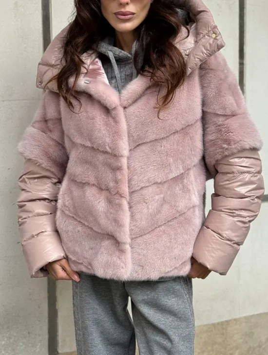 Зимняя норковая куртка - жилет с капюшоном - фото 3