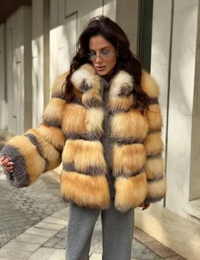 Полушубок из меха лисы Golden-grey fox стойка воротник - фото 5