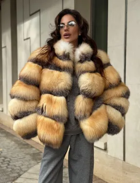 Полушубок из меха лисы Golden-grey fox стойка воротник - фото 4
