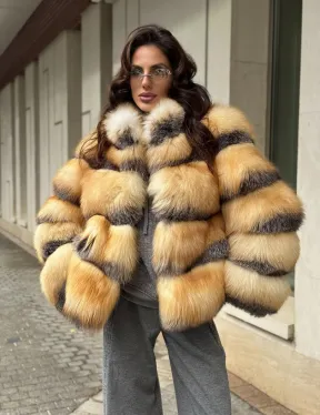 Полушубок из меха лисы Golden-grey fox стойка воротник - фото 7