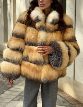 Полушубок из меха лисы Golden-grey fox стойка воротник - фото 2