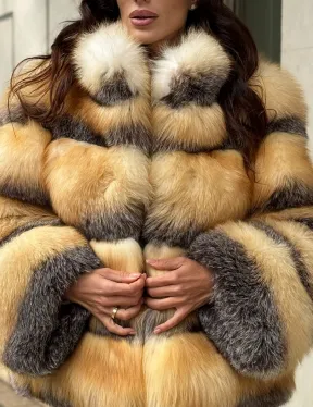 Полушубок из меха лисы Golden-grey fox стойка воротник - фото 1