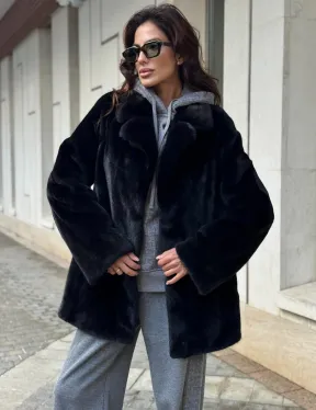 Полушубок женский из норки - черный - фото 5