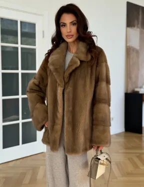 Бежевая короткая норковая шуба - фото 6