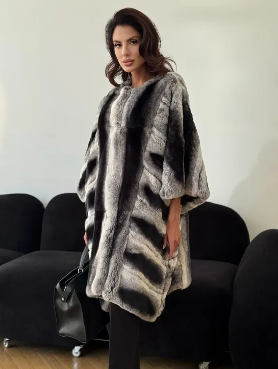 Шуба из кролика рекс - серая - фото 5