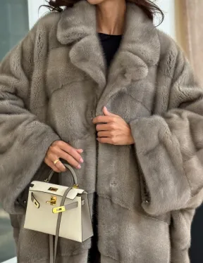 Серо-голубая норковая шуба - фото 1