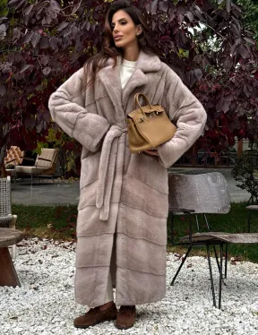 Длинная норковая шуба с поясом - фото 6