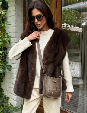 Жилет норковый - цвет коричневый - фото 6
