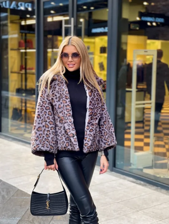 Полушубок из экомеха леопард - фото 3