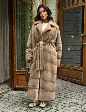 Длинная норковая шуба - цвет пастель - фото 7