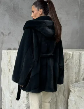 Шуба норковая летучая мышь с капюшоном - фото 4